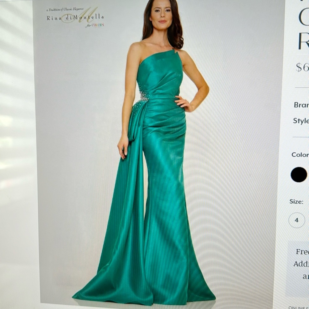 NWT Rina DiMontella Strapless Emerald Green Gown Size 12